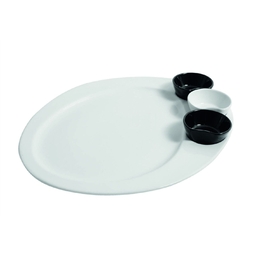 Assiette\u0020ovale\u0020VATEL\u0020340x280mm\u0020Porcelaine\u0020avec\u00203\u0020ramequins