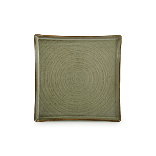 Assiette plate carrée LINE 205x205mm Porcelaine Green - Henri Julien