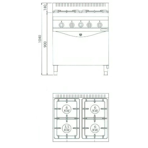 Fourneau 4 Feux Gaz sur Four Gaz GN2/1 Eco Power Bertos - Henri Julien