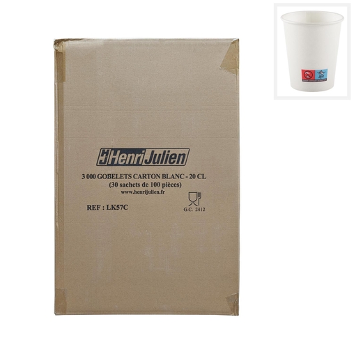 3000 Gobelets carton 20cl Blanc Le carton - Henri Julien