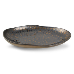 Assiette ovale GOLD FLAKED NOBILE 350x230xh50mm Porcelaine Noir - Henri Julien