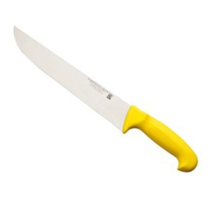 Couteau de boucher lame alvéolée, manche jaune, lame 23 cm