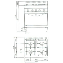 Fourneau 4 Feux Gaz sur Four Électrique GN2/1 Eco Power Macros 800 Bertos - Henri Julien