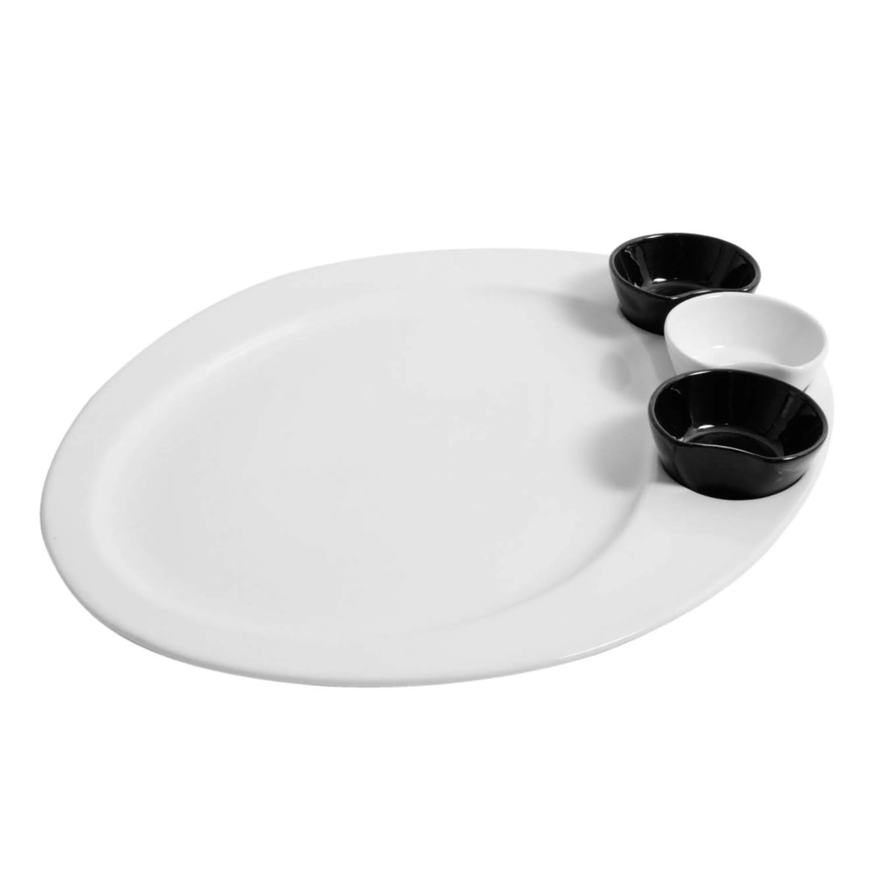 Assiette ovale VATEL 340x280mm Porcelaine avec 3 ramequins - Henri Julien